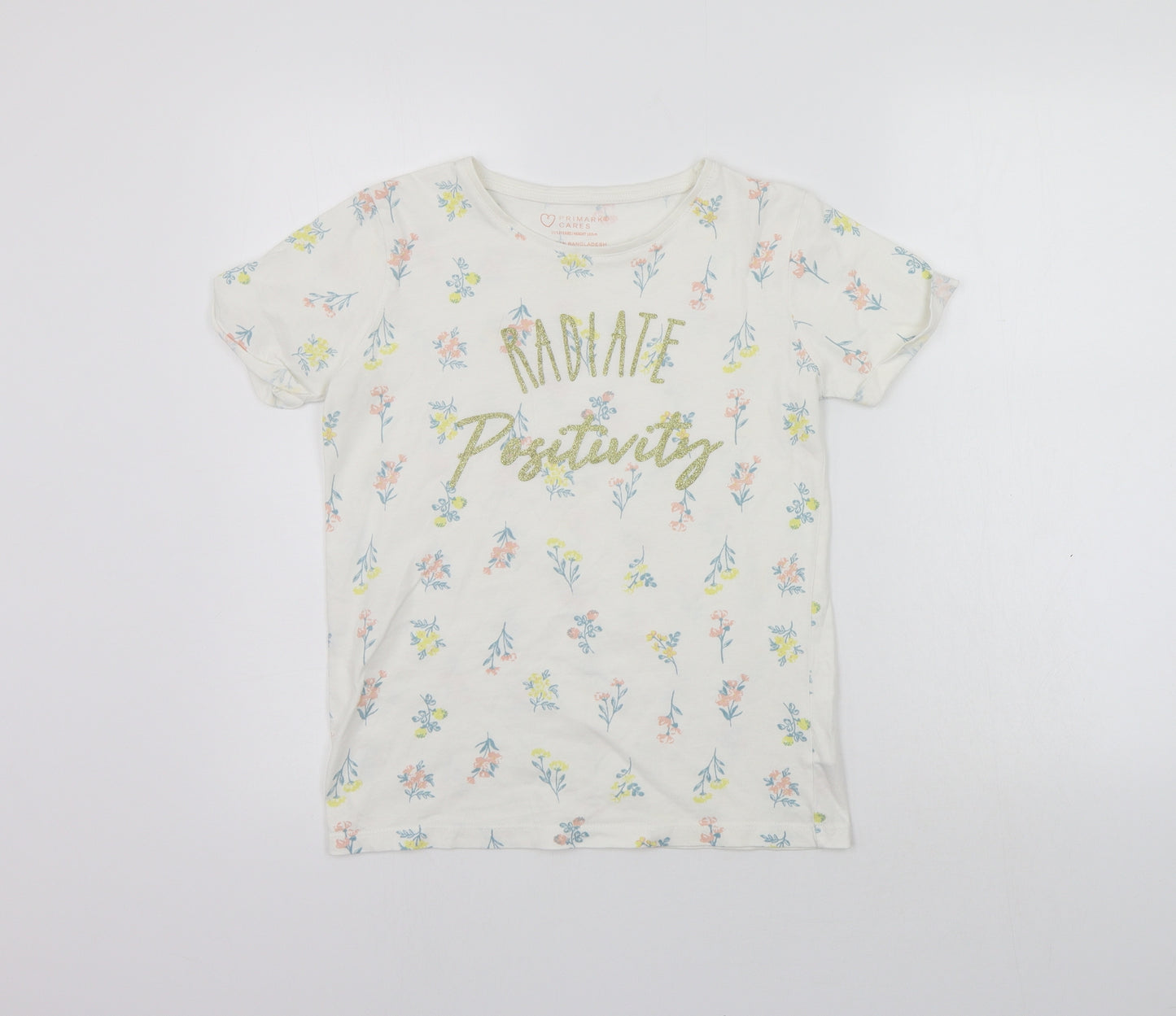 Primark Girls White Floral  Basic T-Shirt Size 11-12 Years
