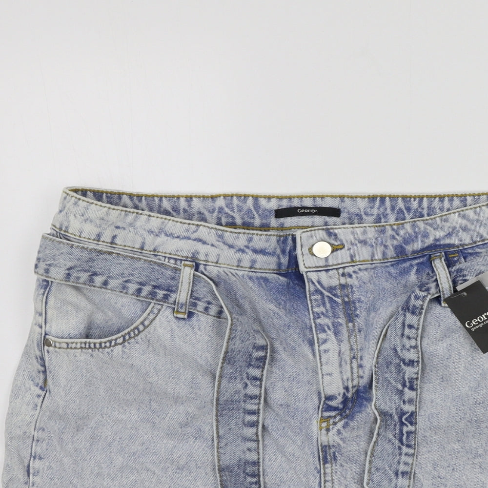 George Womens Blue   A-Line Skirt Size 16  - BELTED