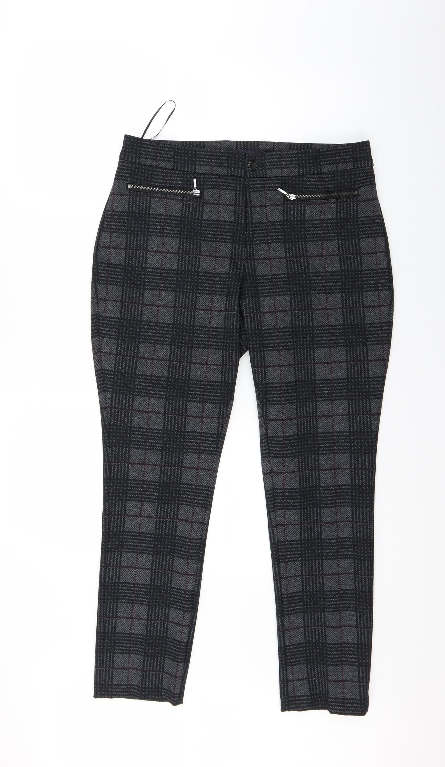Marks and Spencer Womens Grey Check  Trousers  Size 12 L24 in - short leg