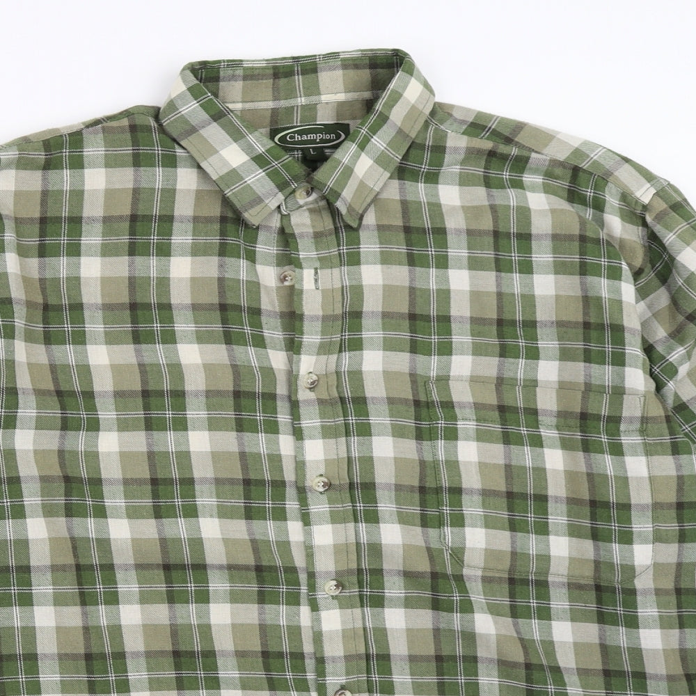 Champion Mens Green Check   Button-Up Size L