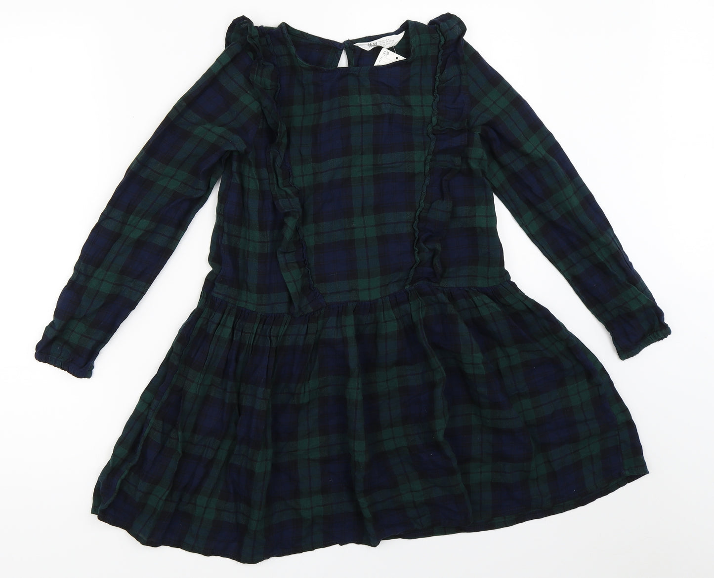 H&M Girls Green Check  Fit & Flare  Size 8-9 Years