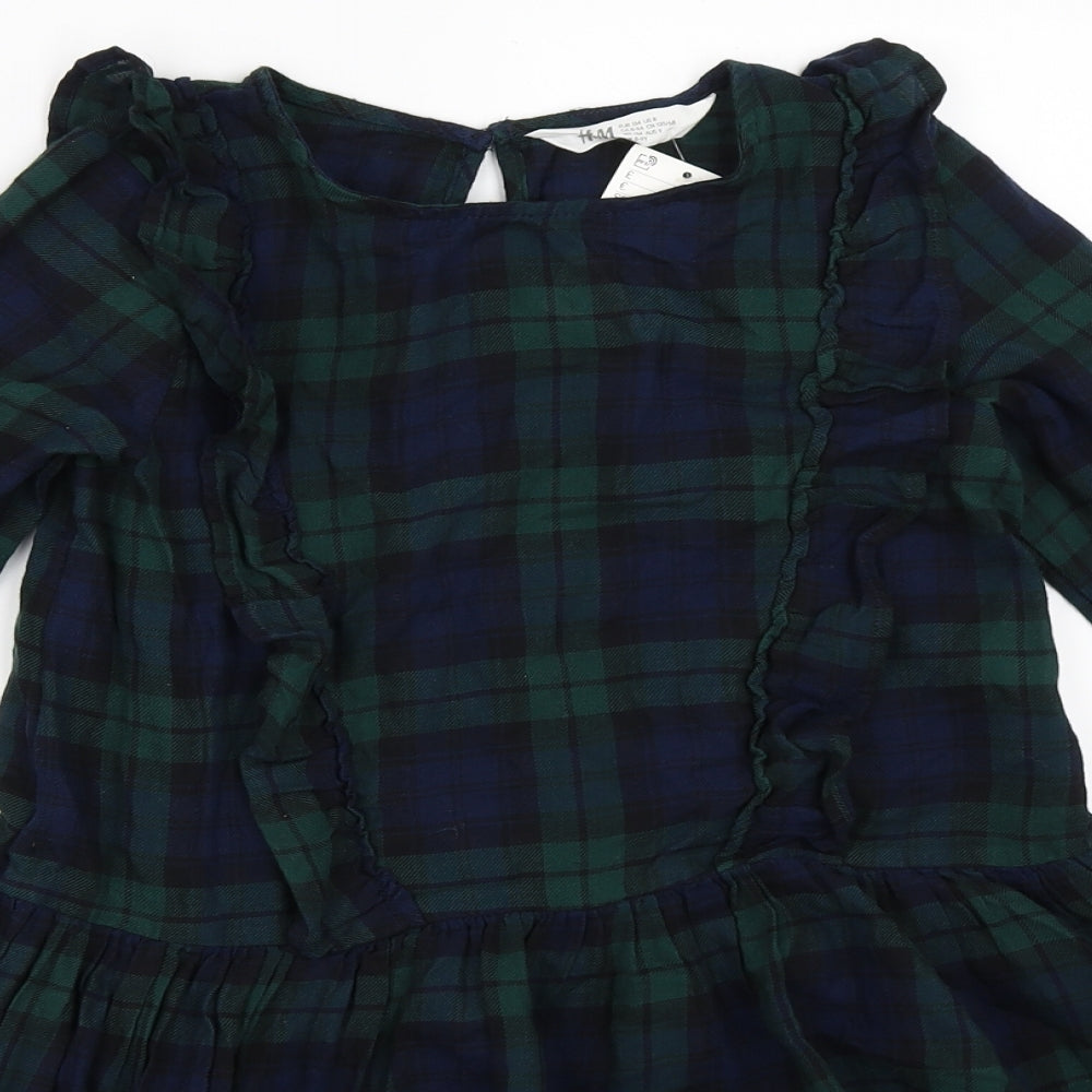 H&M Girls Green Check  Fit & Flare  Size 8-9 Years