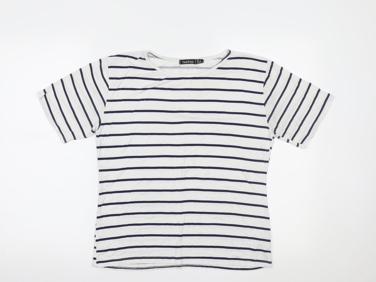 Boohoo Womens White Striped  Basic T-Shirt Size 8