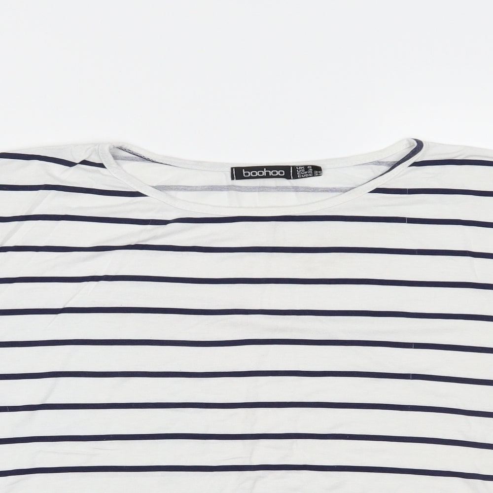 Boohoo Womens White Striped  Basic T-Shirt Size 8