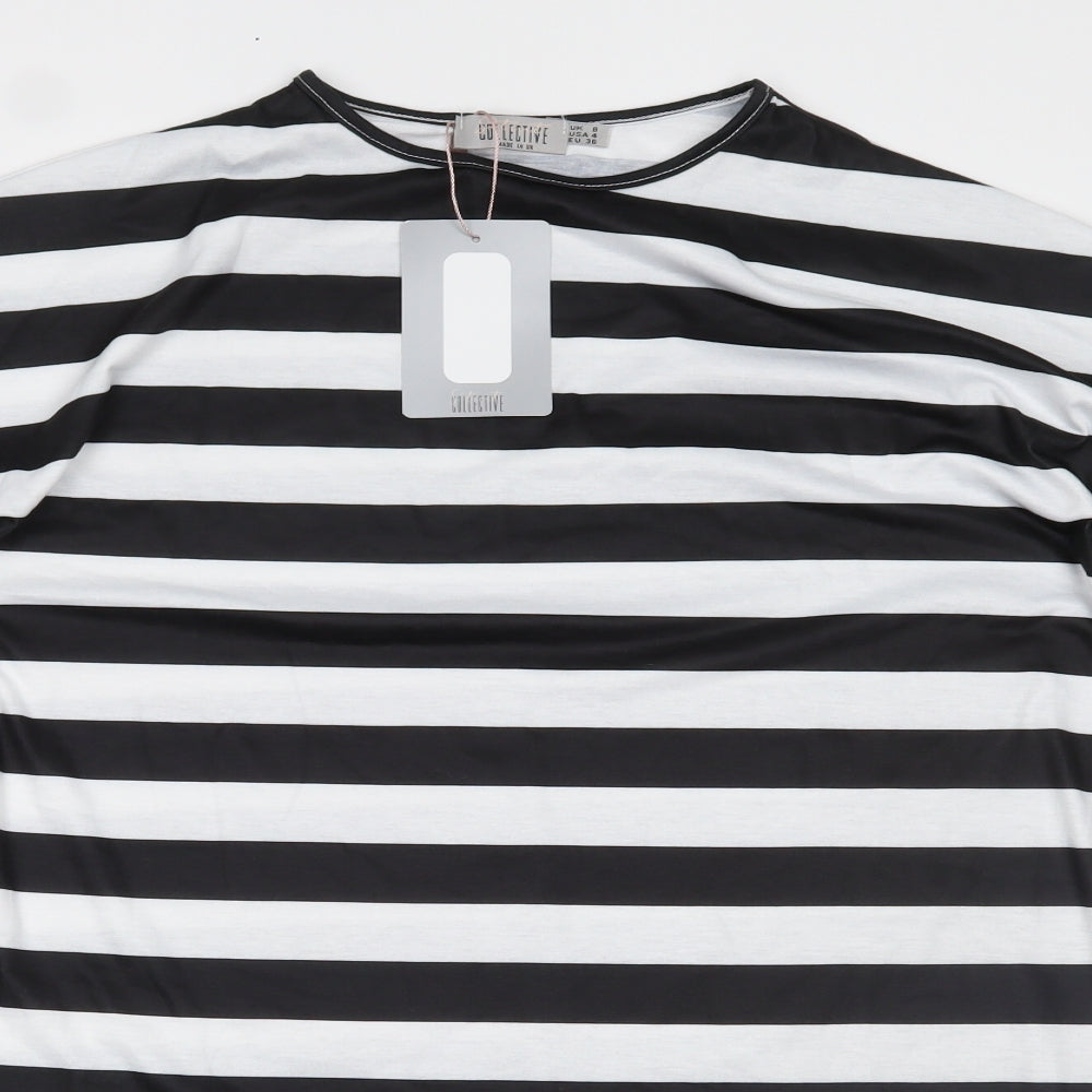 Collective Womens Black Striped  T-Shirt Dress  Size 8
