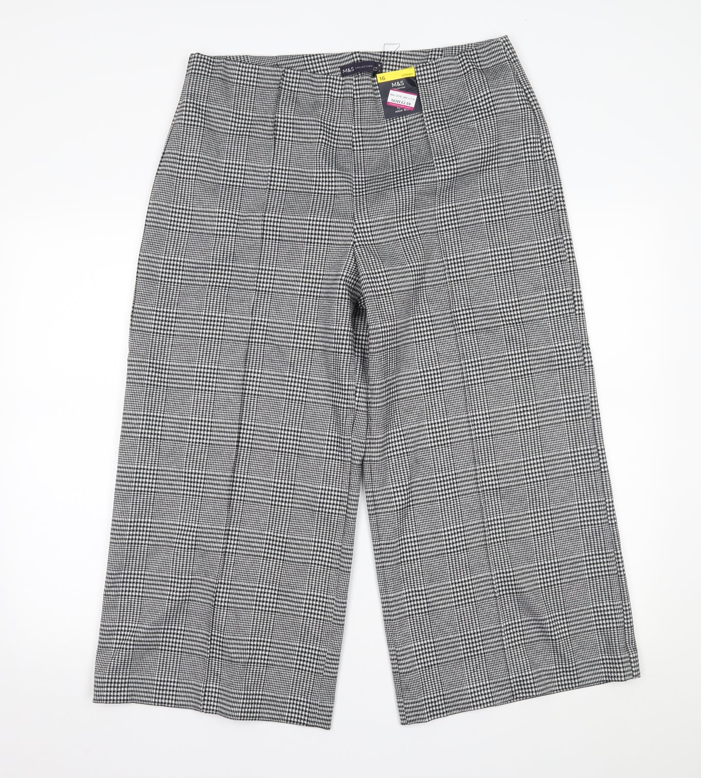 Marks and Spencer Womens White Houndstooth  Trousers  Size 16 L23 in