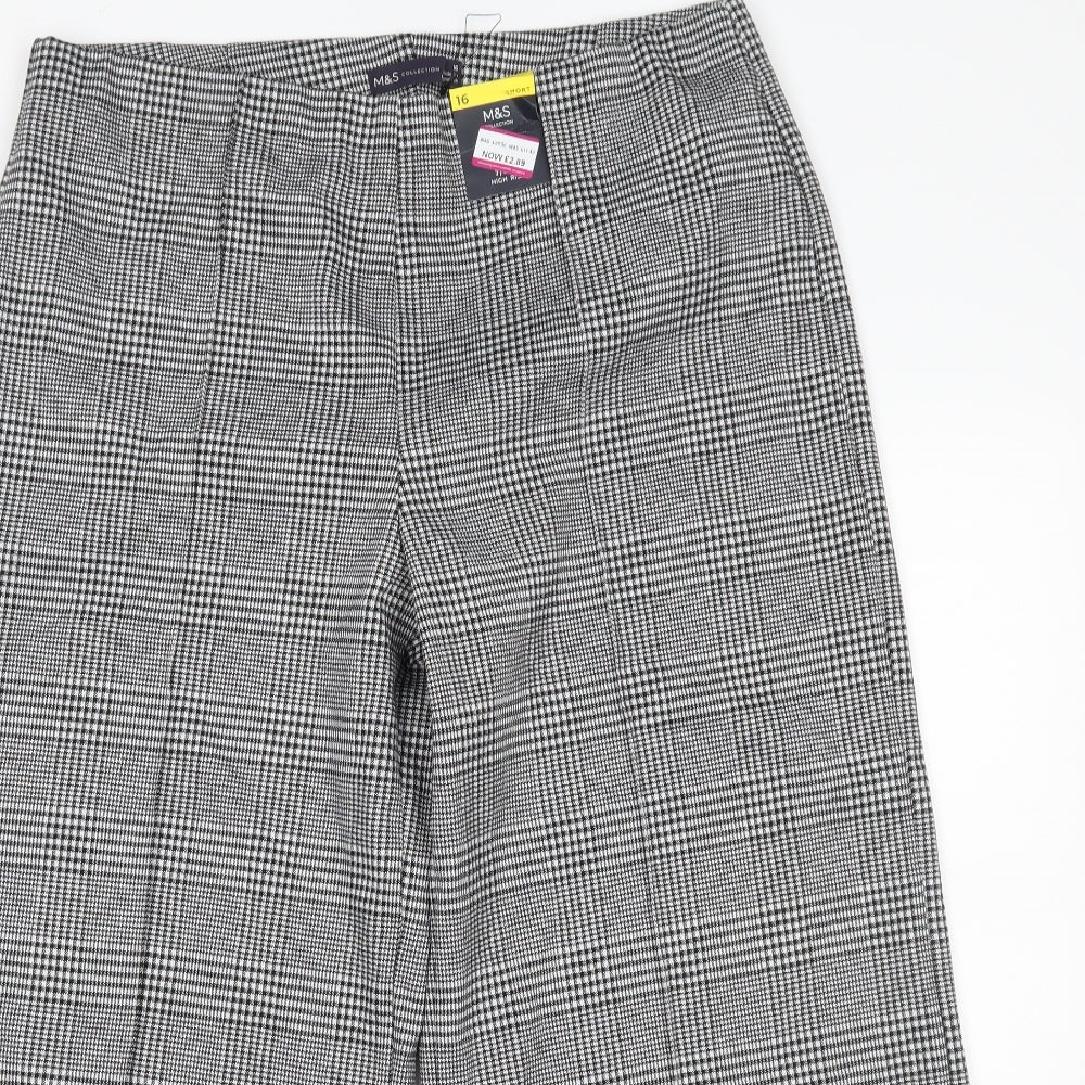 Marks and Spencer Womens White Houndstooth  Trousers  Size 16 L23 in