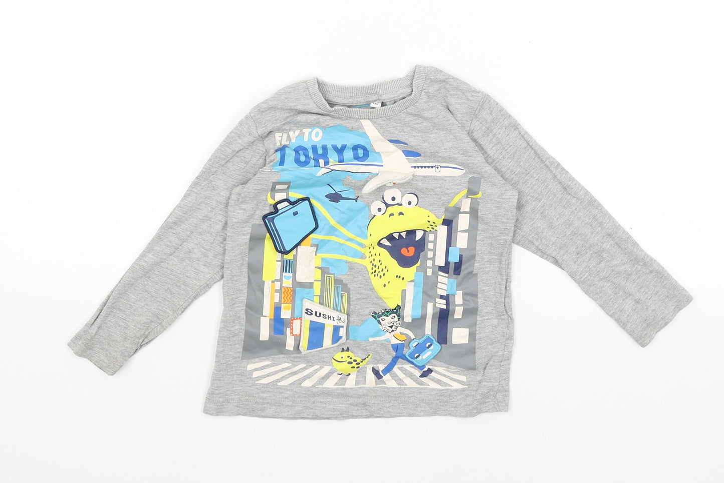 M&S Baby Grey   Basic T-Shirt Size 18-24 Months  - Fly to Tokyo