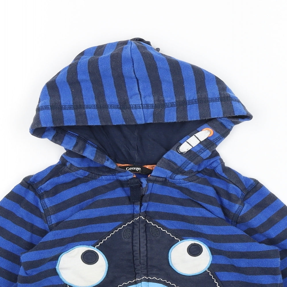 George Boys Blue Striped  Full Zip Hoodie Size 2-3 Years  - Shark