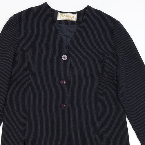 Roman Womens Blue Striped  Jacket Blazer Size 14