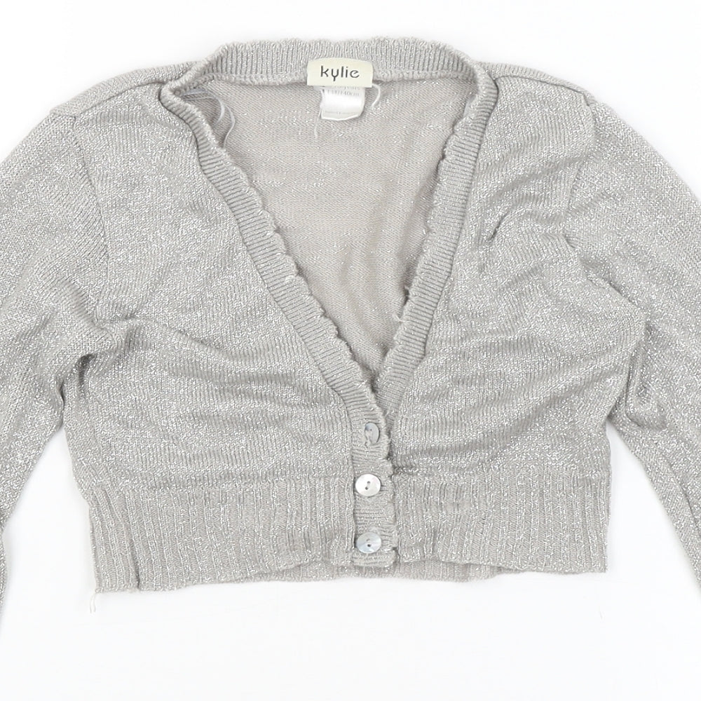 Kylie Girls Silver   Cardigan Jumper Size 9-10 Years
