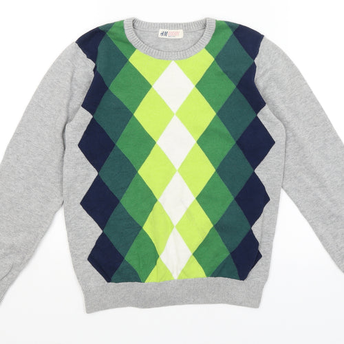 H&M Boys Grey Argyle/Diamond  Pullover Jumper Size 11-12 Years