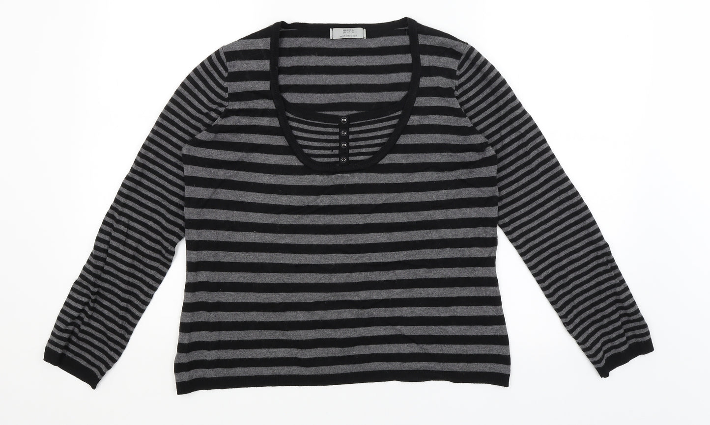 M&S Womens Black Striped  Basic T-Shirt Size 16