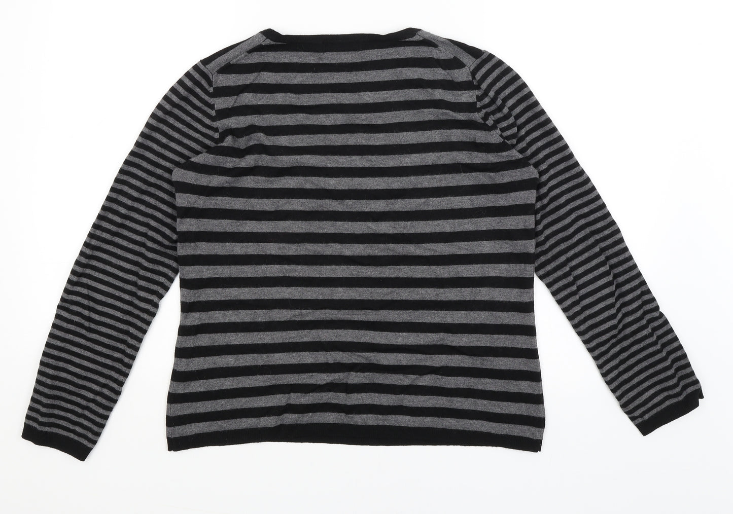M&S Womens Black Striped  Basic T-Shirt Size 16