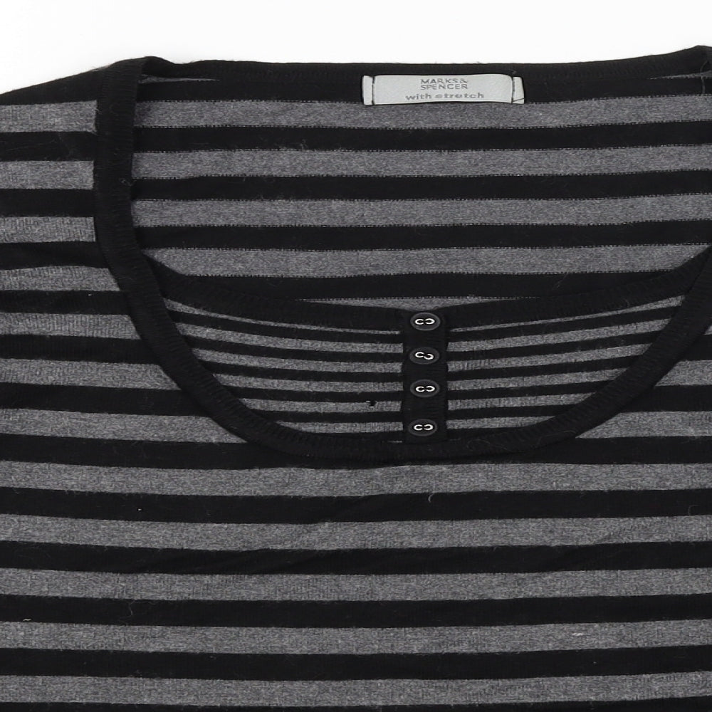 M&S Womens Black Striped  Basic T-Shirt Size 16