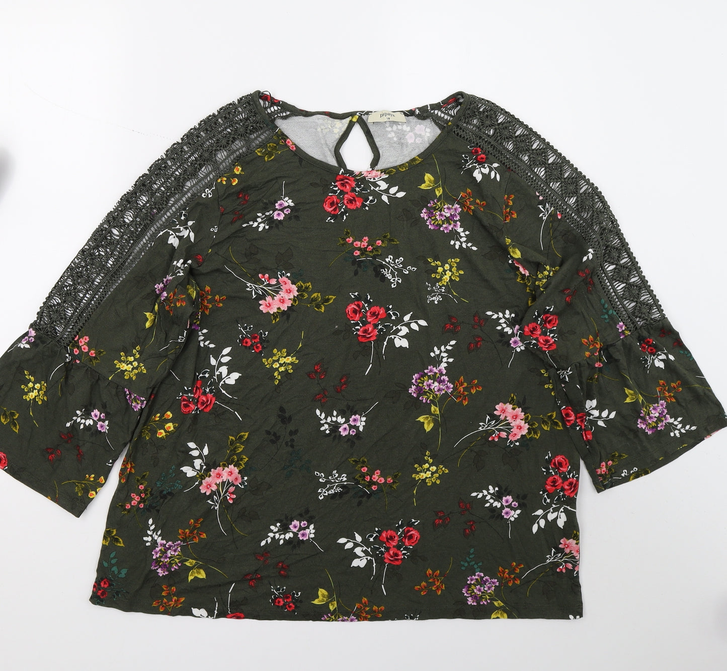 Papaya Womens Green Floral  Basic T-Shirt Size 18