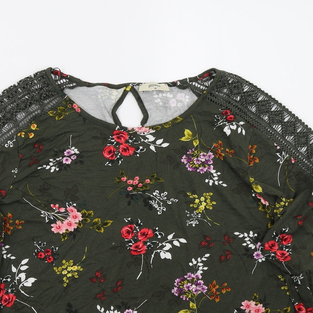 Papaya Womens Green Floral  Basic T-Shirt Size 18