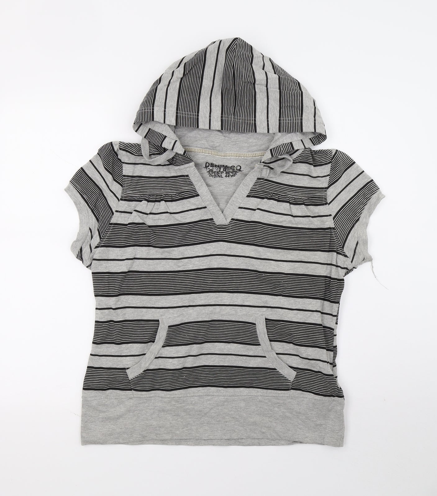 Denim & Co. Womens Grey Striped  Pullover Hoodie Size 18