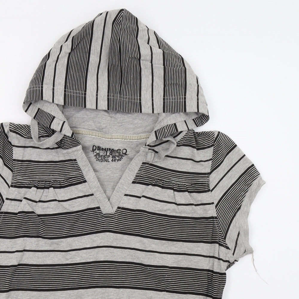 Denim & Co. Womens Grey Striped  Pullover Hoodie Size 18