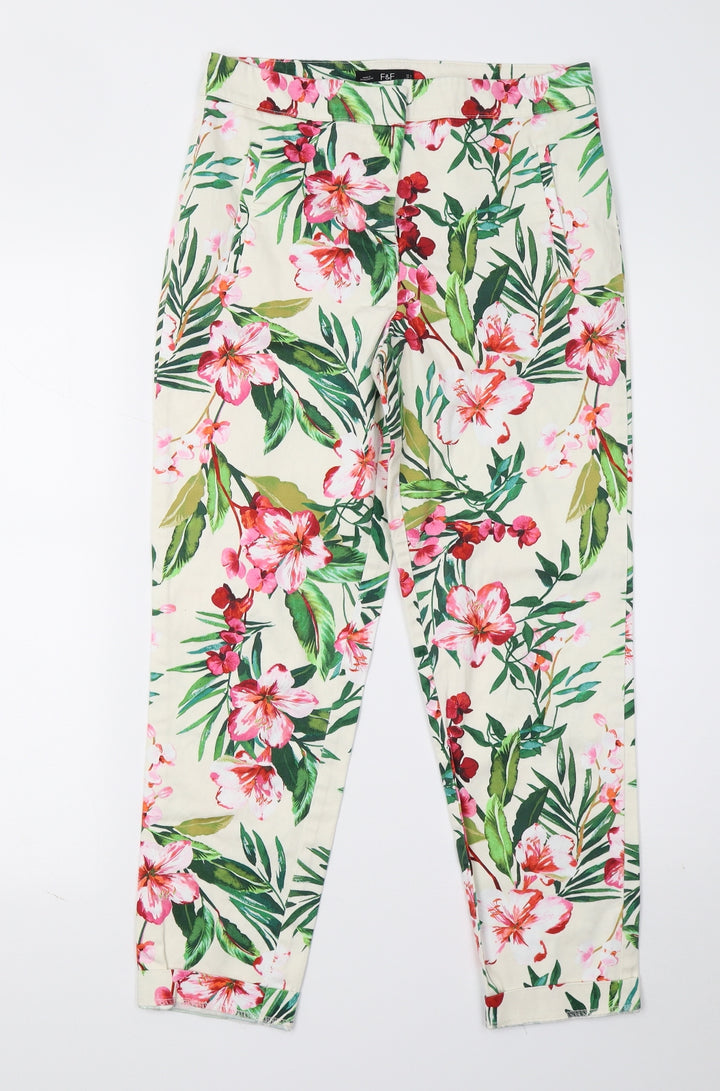 F&F Womens White Floral Trousers Size 8 L26 in