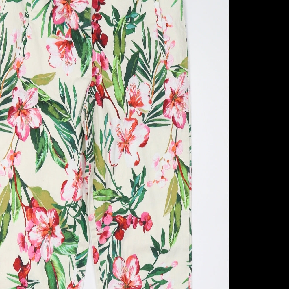 F&F Womens White Floral  Trousers  Size 8 L26 in