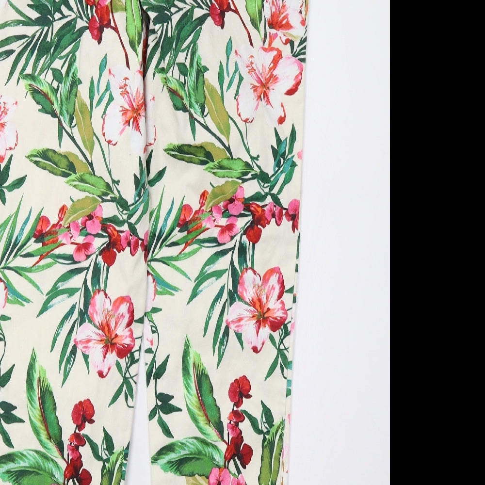 F&F Womens White Floral  Trousers  Size 8 L26 in