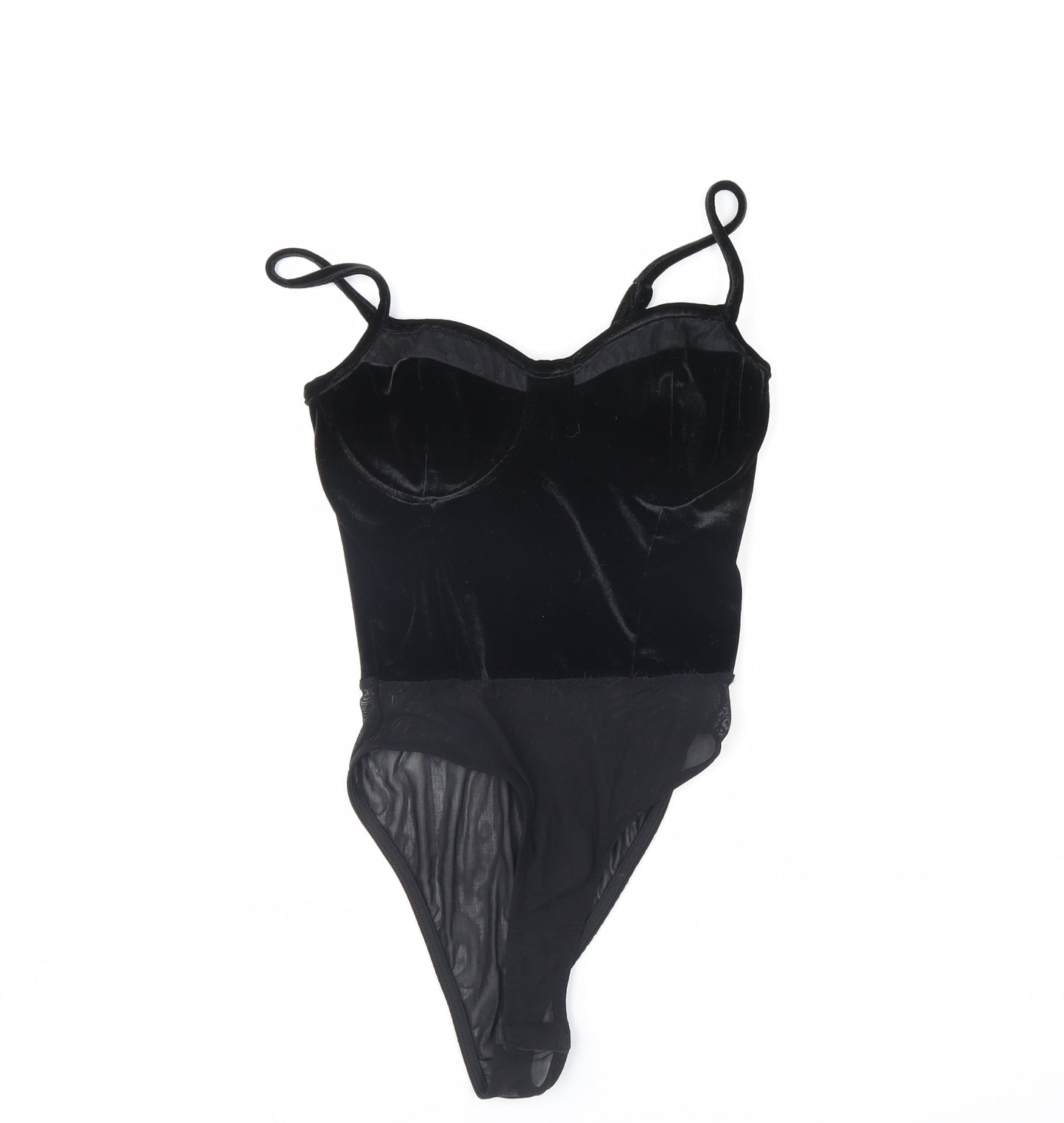 New Look Womens Black  Velour Bodysuit One-Piece Size 8