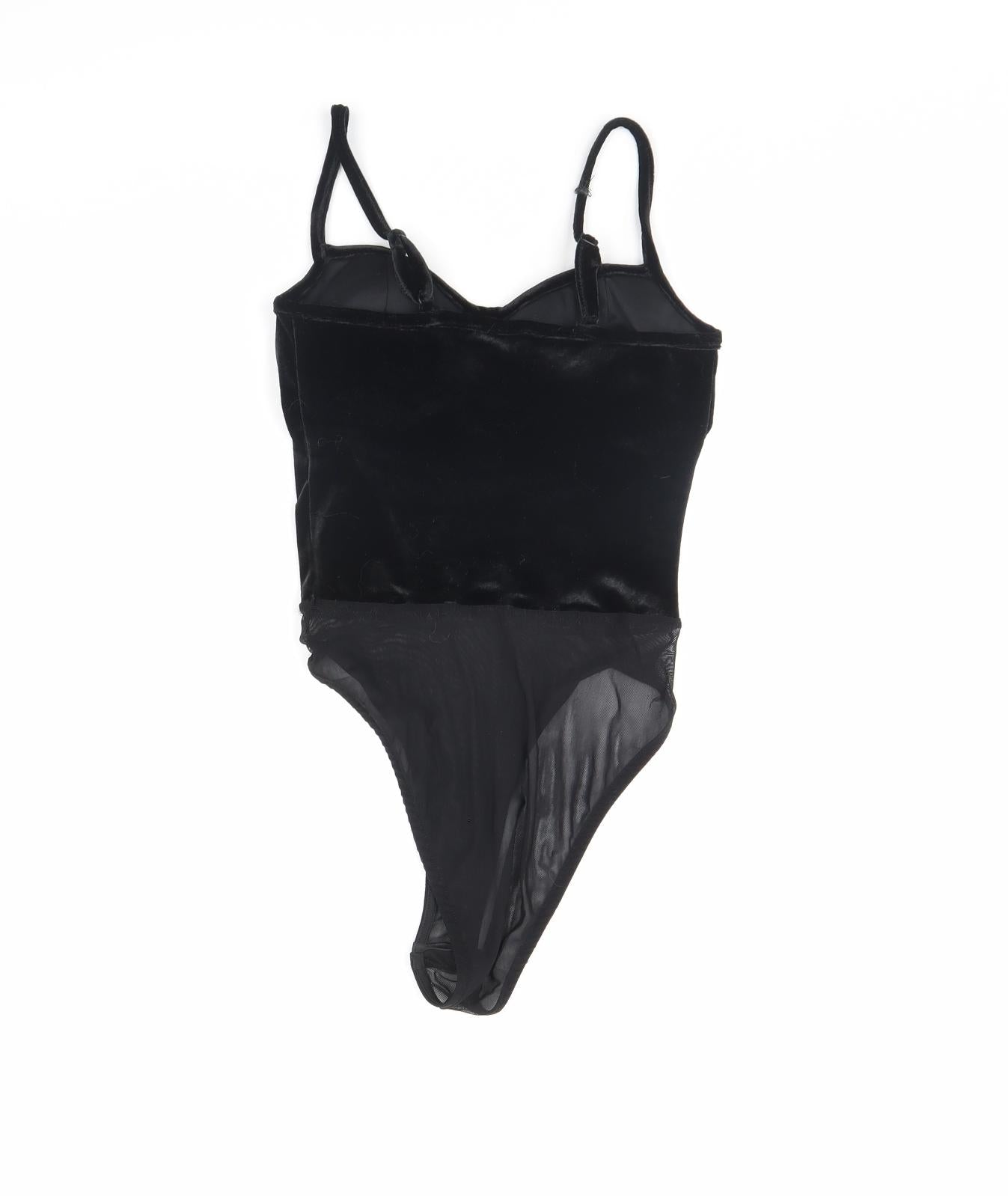 New Look Womens Black  Velour Bodysuit One-Piece Size 8