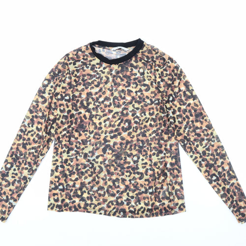 TU Womens Brown Animal Print  Basic Blouse Size 10