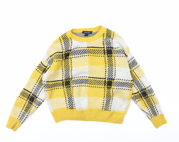 New Look Womens Yellow Check  Pullover Jumper Size S