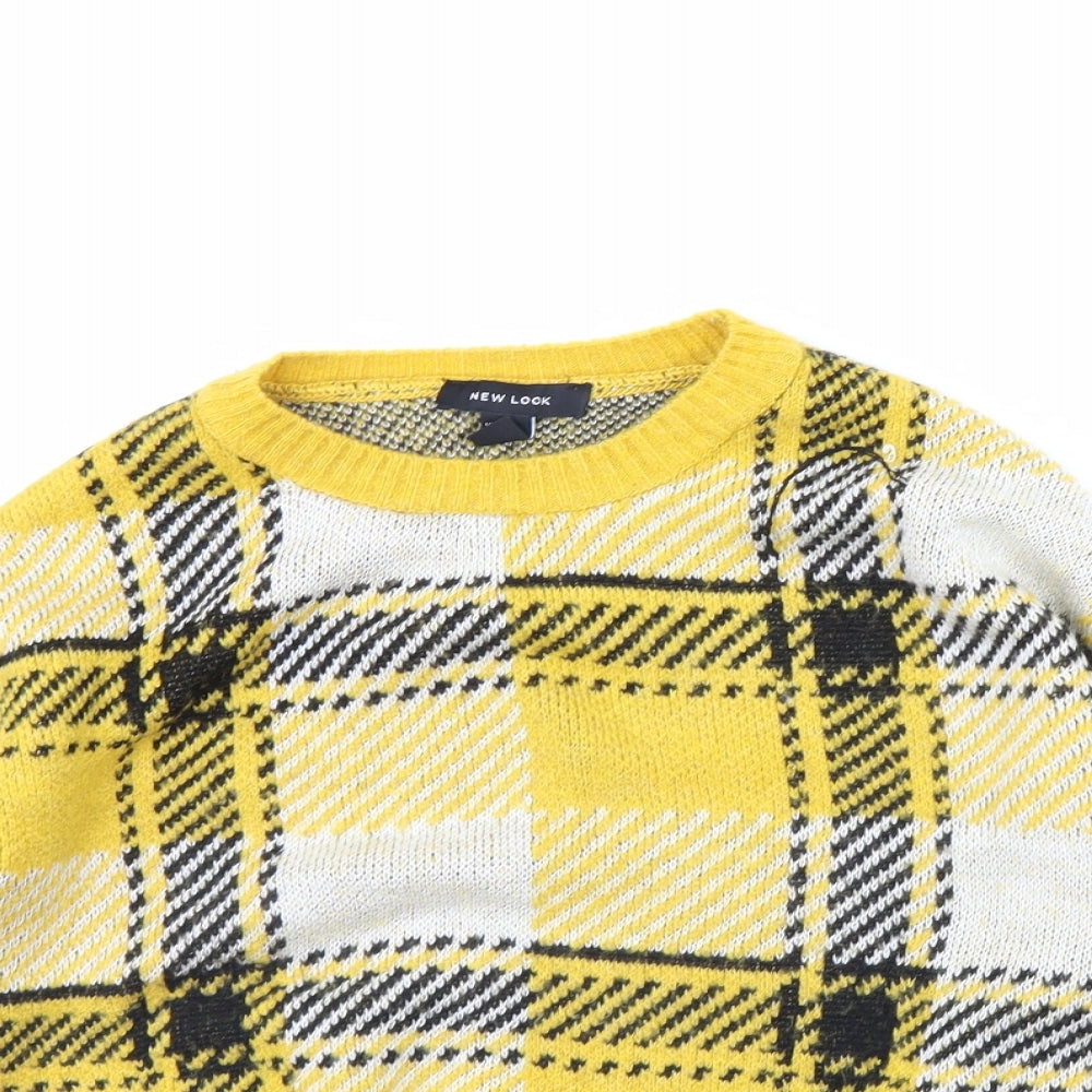 New Look Womens Yellow Check  Pullover Jumper Size S