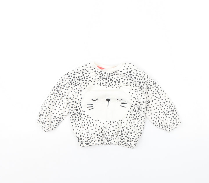 Fred & Flo Girls White Polka Dot Pullover Jumper Size 6-9 Months