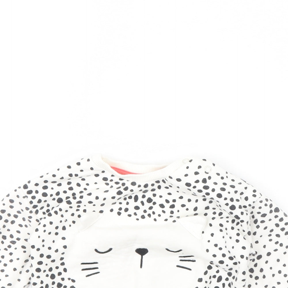 Fred & Flo Girls White Polka Dot  Pullover Jumper Size 6-9 Months
