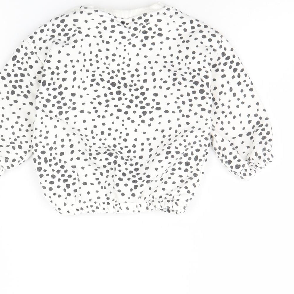 Fred & Flo Girls White Polka Dot  Pullover Jumper Size 6-9 Months