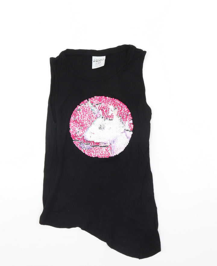Bravado Girls Black Basic Tank Size 9 Years - Unicorn