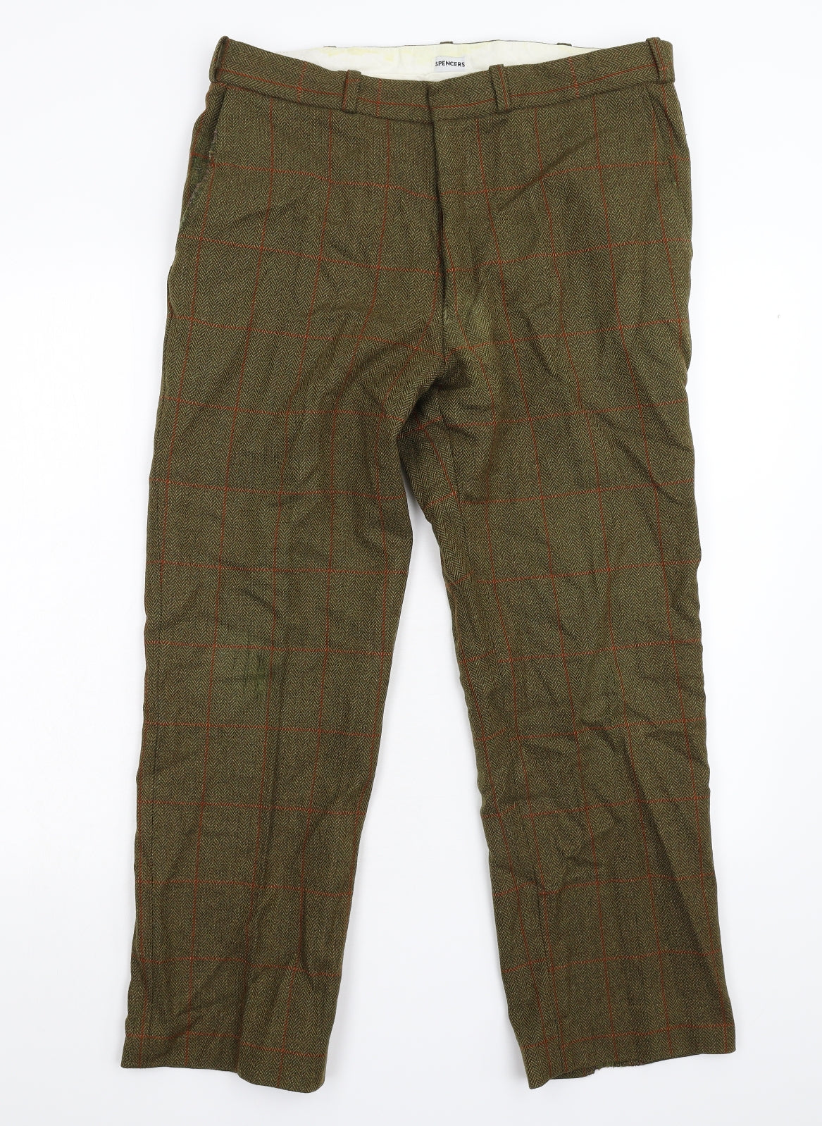 Spencers Mens Green Check Tweed Trousers  Size 34 L28 in