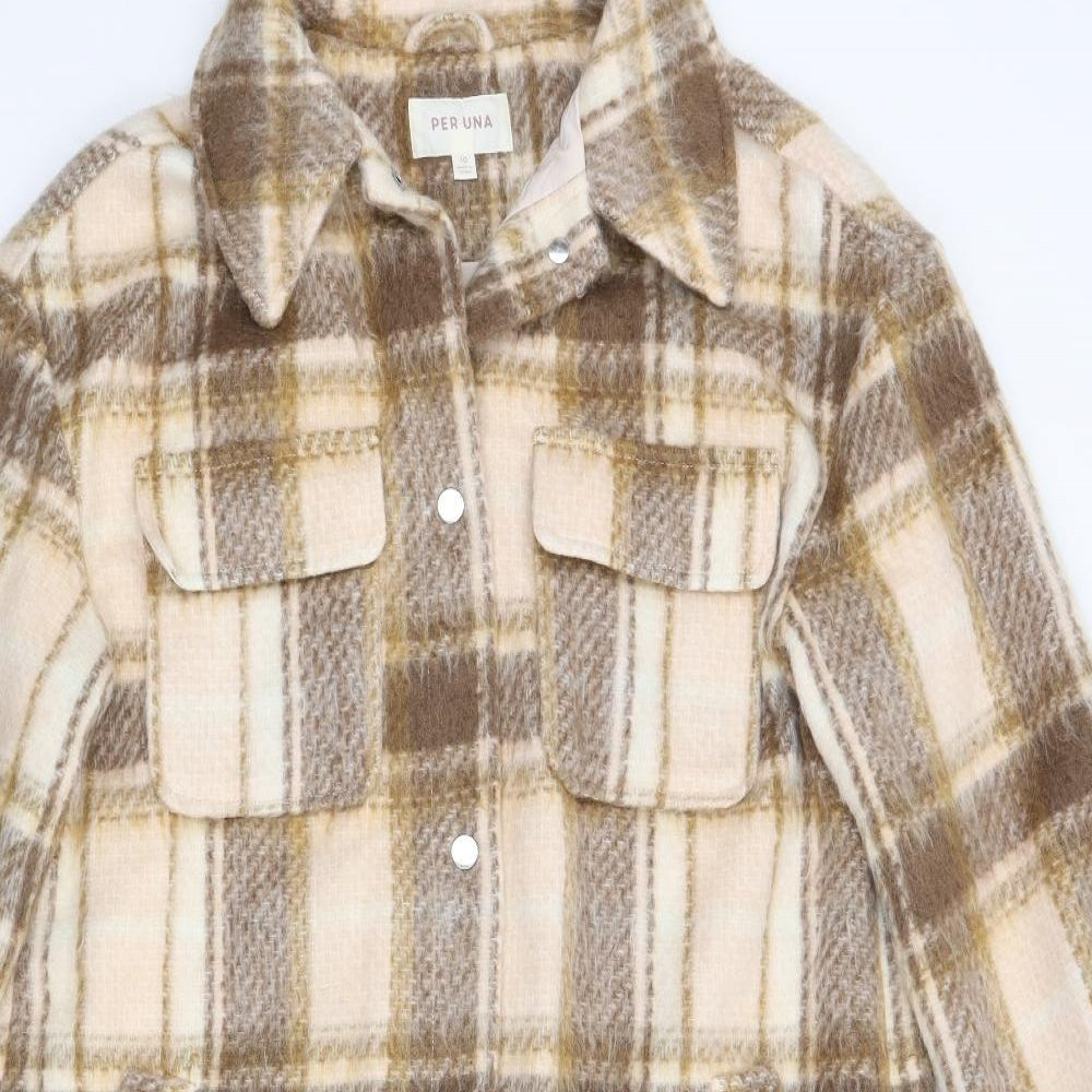 M&S Womens Brown Check Fleece Overcoat Coat Size 10