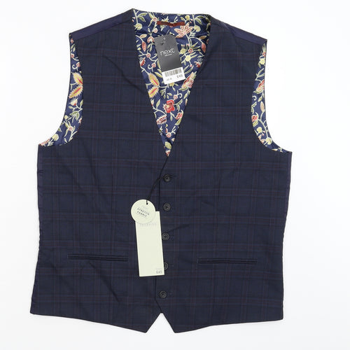 NEXT Mens Blue Check   Suit Waistcoat Size 42