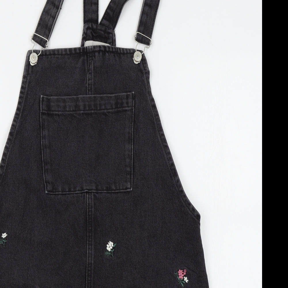 denim co Womens Grey Floral  Pinafore/Dungaree Dress  Size 10