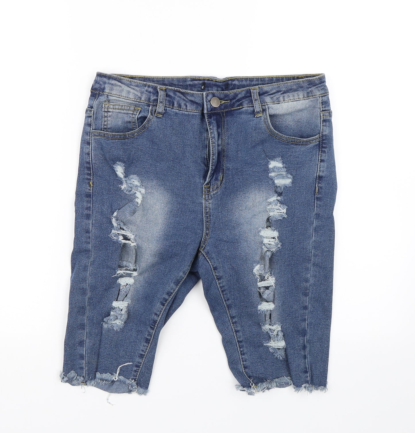 Boohoo Womens Blue  Denim Cut-Off Shorts Size 12 - Distressed
