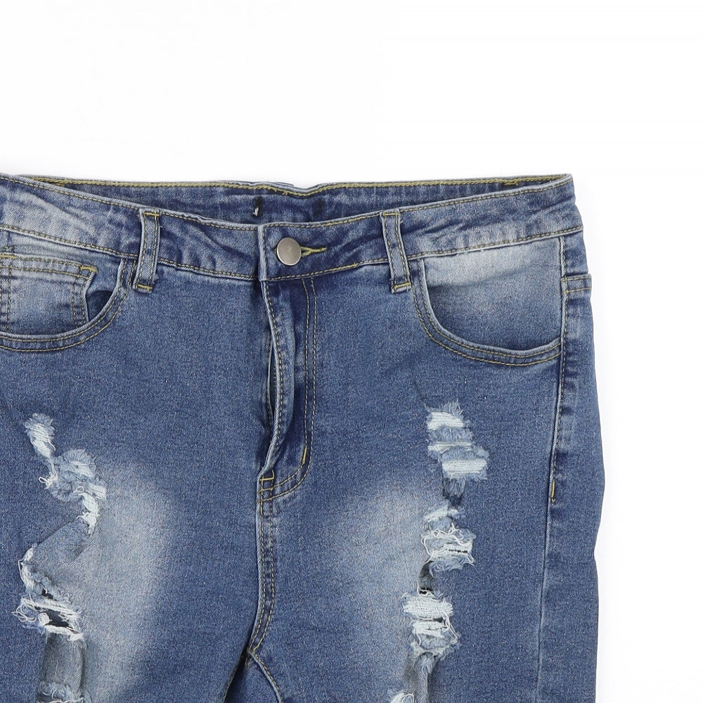 Boohoo Womens Blue  Denim Cut-Off Shorts Size 12 - Distressed