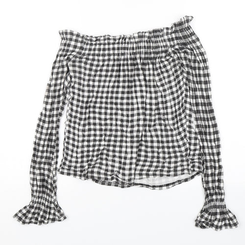 Atmosphere Womens Black Plaid  Basic Blouse Size 8