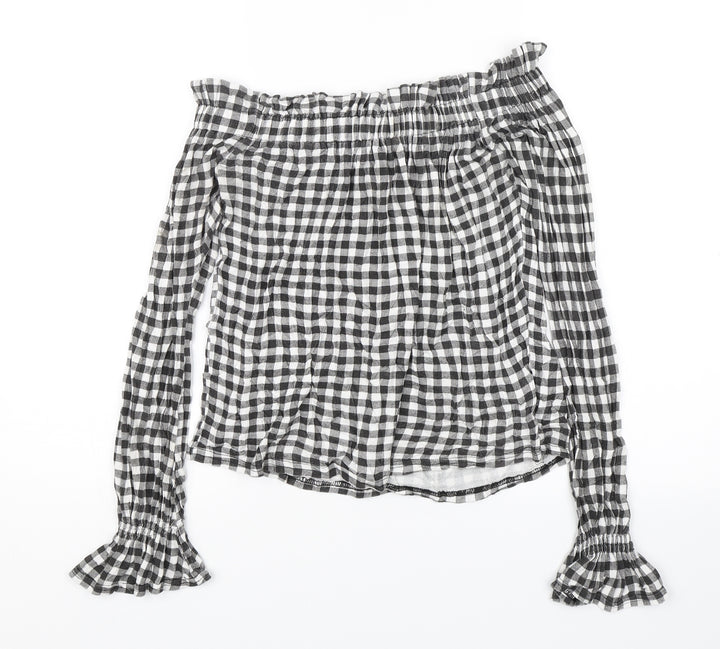 Atmosphere Womens Black Plaid  Basic Blouse Size 8