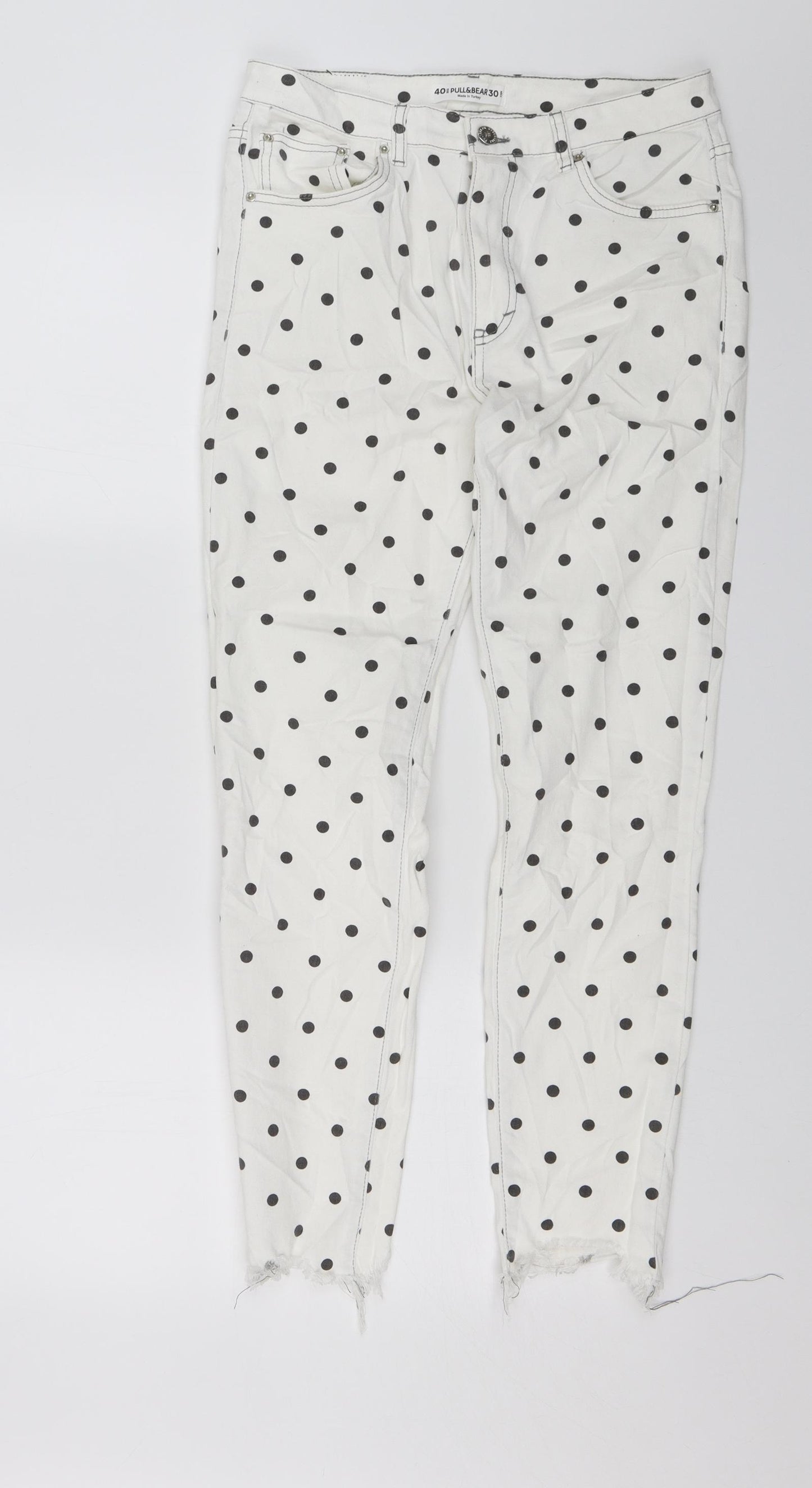 Pull&Bear Womens White Polka Dot Denim Skinny Jeans Size 12 L25 in