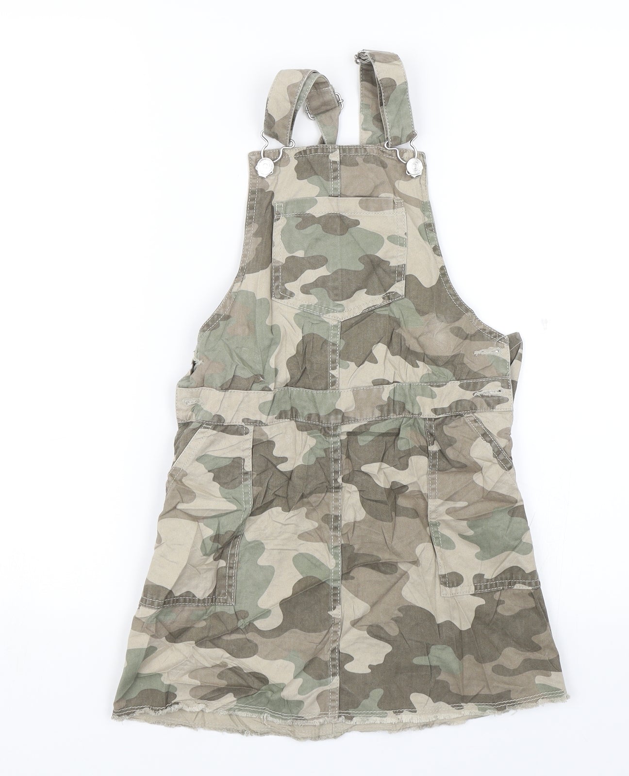 F&F Girls Green Camouflage  Pinafore/Dungaree Dress  Size 9-10 Years