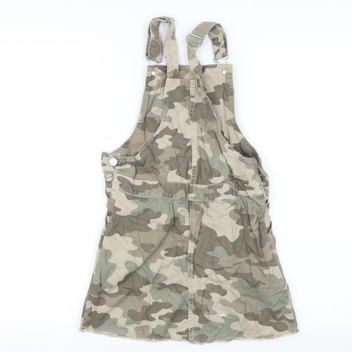 F&F Girls Green Camouflage  Pinafore/Dungaree Dress  Size 9-10 Years