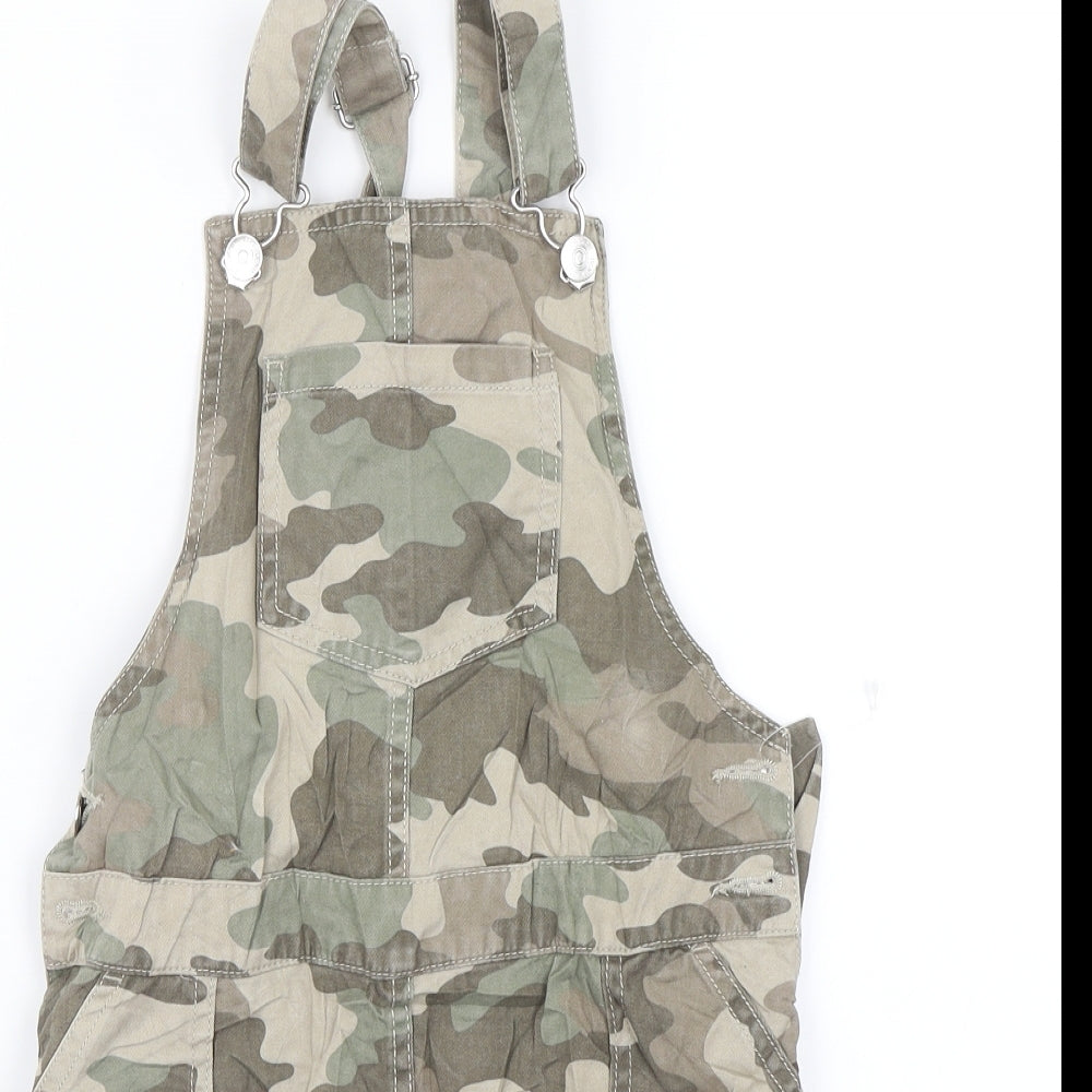 F&F Girls Green Camouflage  Pinafore/Dungaree Dress  Size 9-10 Years