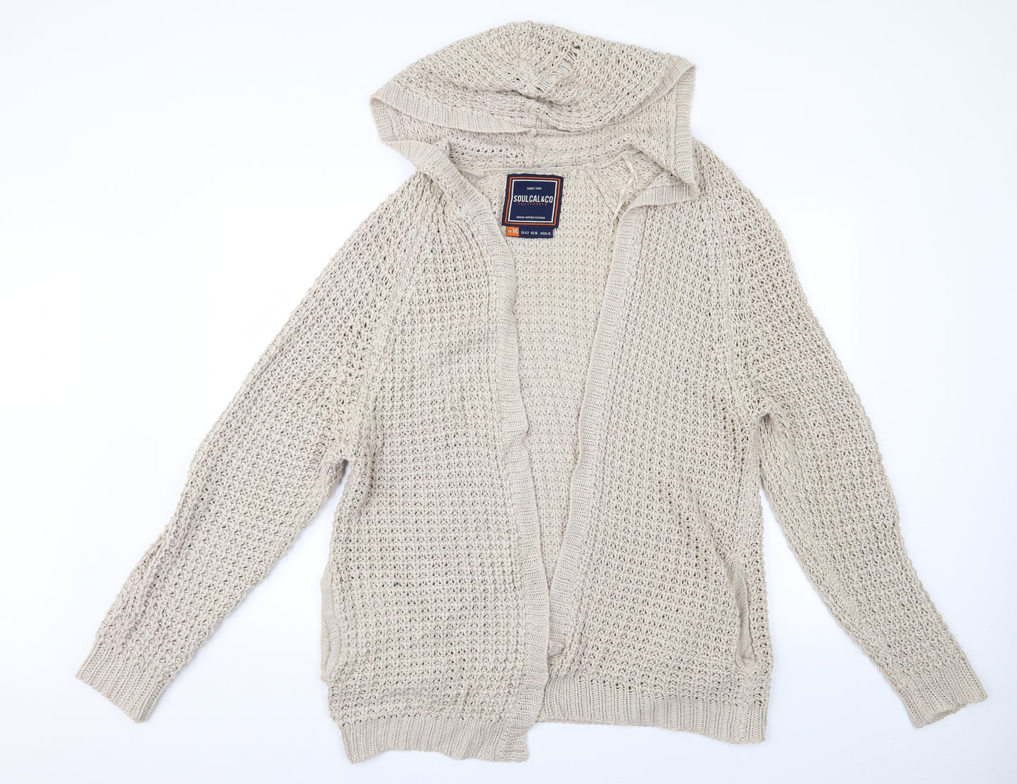 SoulCal&Co Womens Beige   Cardigan Jumper Size 14  - Hooded Cardigan