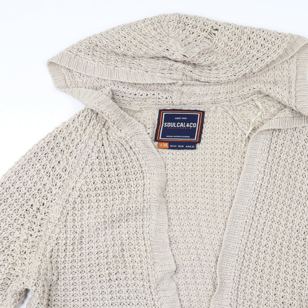SoulCal&Co Womens Beige   Cardigan Jumper Size 14  - Hooded Cardigan