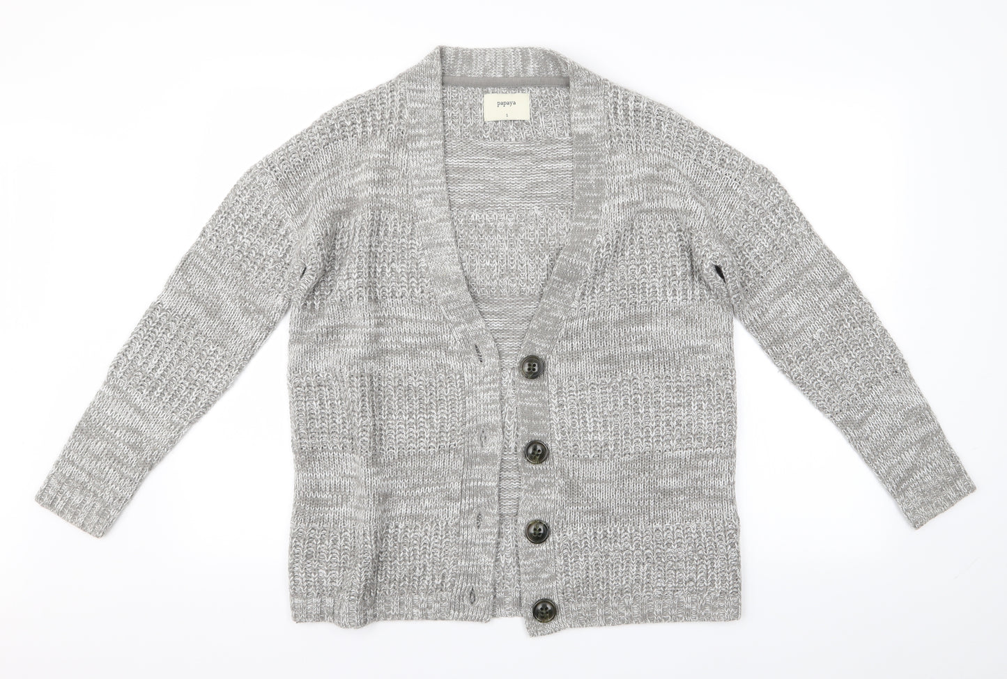 Papaya Womens Grey Argyle/Diamond  Cardigan Jumper Size S